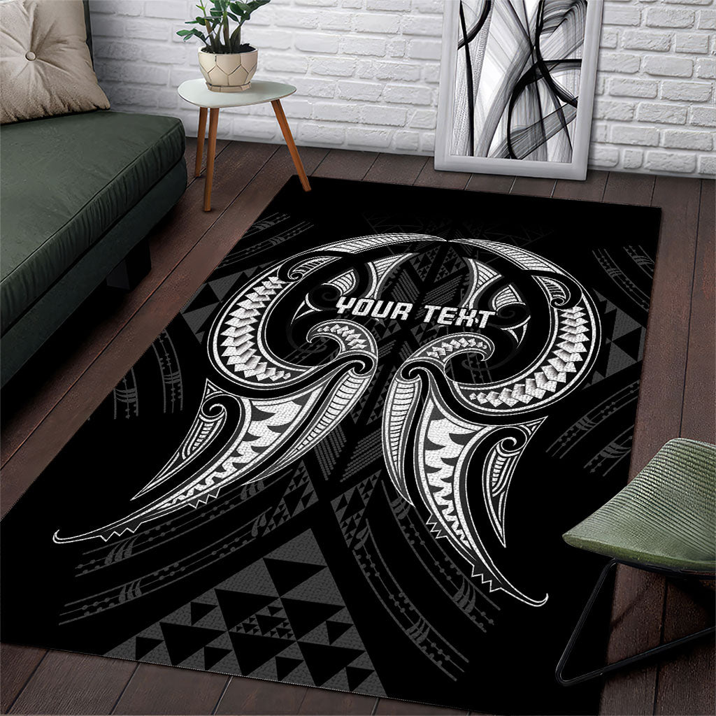 Maori Rugby Custom Ngaru Mangopare Area Rug Black Whetu Niho Taniwha Motif LT9 Black - Polynesian Pride