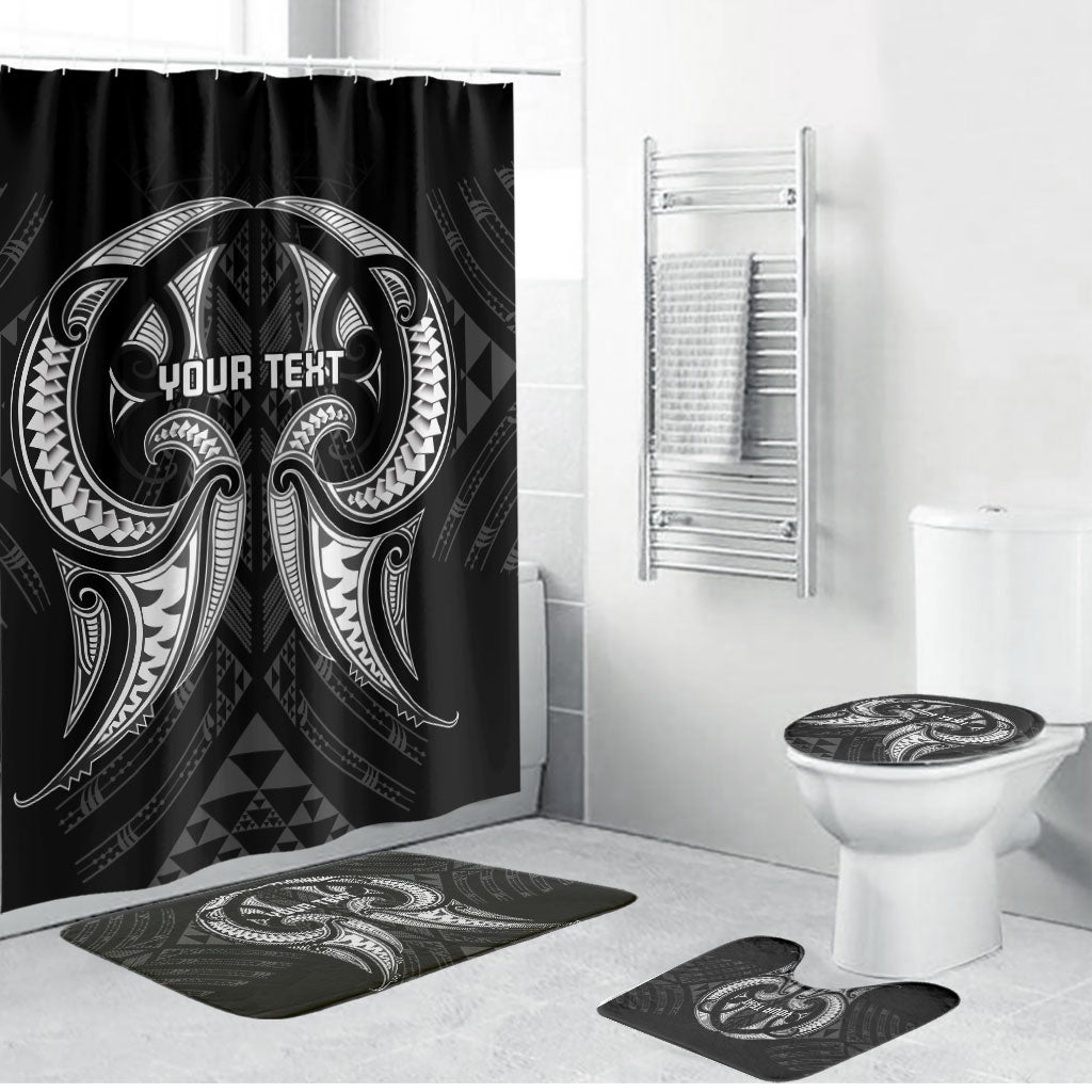 Maori Rugby Custom Ngaru Mangopare Bathroom Set Black Whetu Niho Taniwha Motif LT9 Bathroom Set (4 pcs) Black - Polynesian Pride