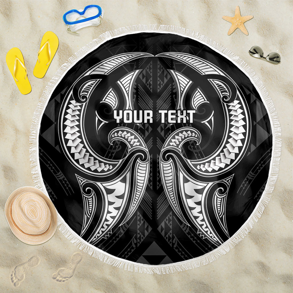 Maori Rugby Custom Ngaru Mangopare Beach Blanket Black Whetu Niho Taniwha Motif LT9 One Size 150cm Black - Polynesian Pride