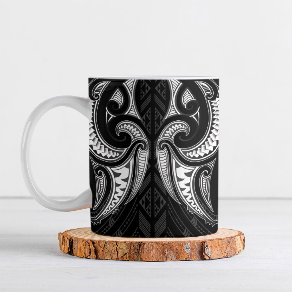Maori Rugby Custom Ngaru Mangopare Ceramic Mug Black Whetu Niho Taniwha Motif LT9 Black - Polynesian Pride