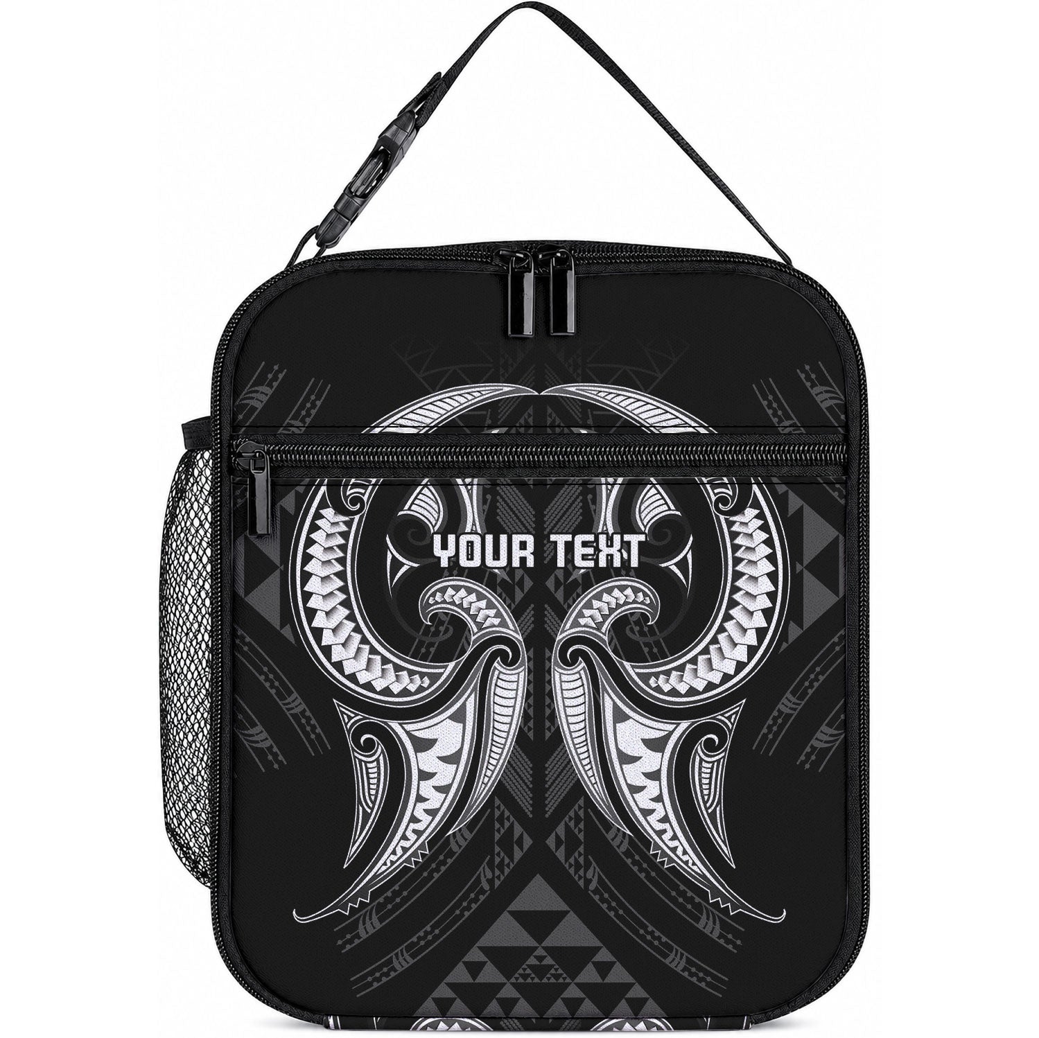 Maori Rugby Custom Ngaru Mangopare Lunch Bag Black Whetu Niho Taniwha Motif LT9 10.2 × 8.3 × 4.3 inch Black - Polynesian Pride