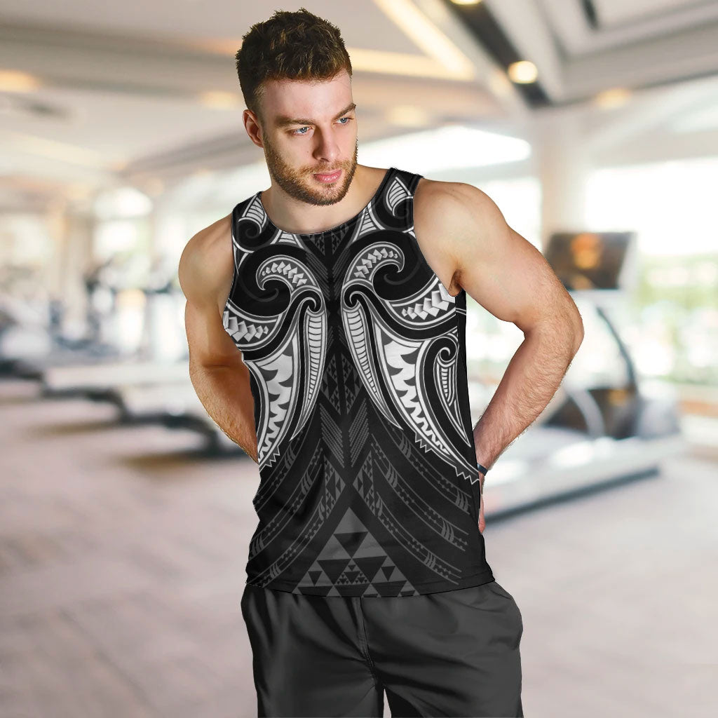 Maori Rugby Custom Ngaru Mangopare Men Tank Top Black Whetu Niho Taniwha Motif LT9 Black - Polynesian Pride