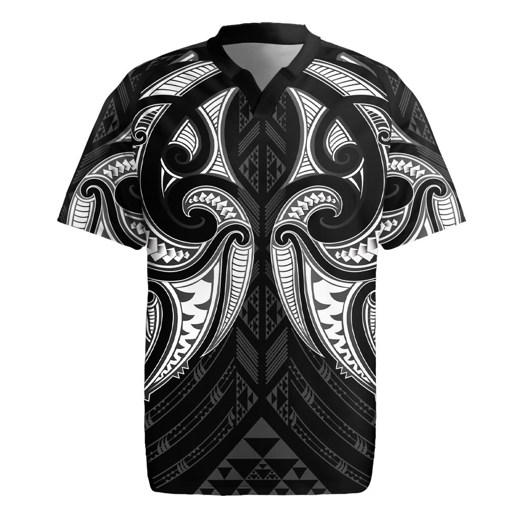 Maori Rugby Custom Ngaru Mangopare Rugby Jersey Black Whetu Niho Taniwha Motif LT9 Black - Polynesian Pride