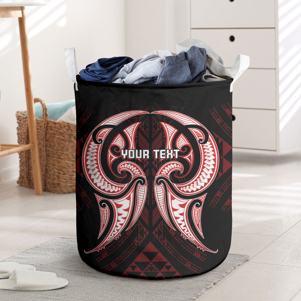 Maori Rugby Custom Ngaru Mangopare Laundry Basket Black Red Whetu Niho Taniwha Motif LT9 Red - Polynesian Pride