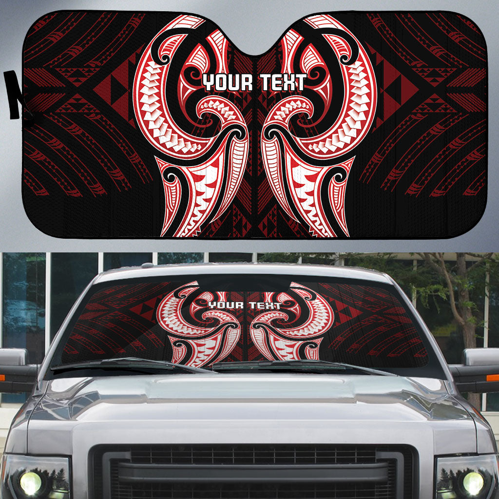 Maori Rugby Custom Ngaru Mangopare Auto Sun Shade Black Red Whetu Niho Taniwha Motif LT9 Red - Polynesian Pride