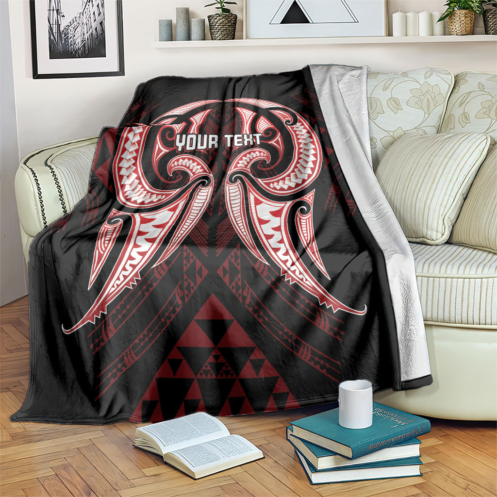 Maori Rugby Custom Ngaru Mangopare Blanket Black Red Whetu Niho Taniwha Motif LT9 Red - Polynesian Pride