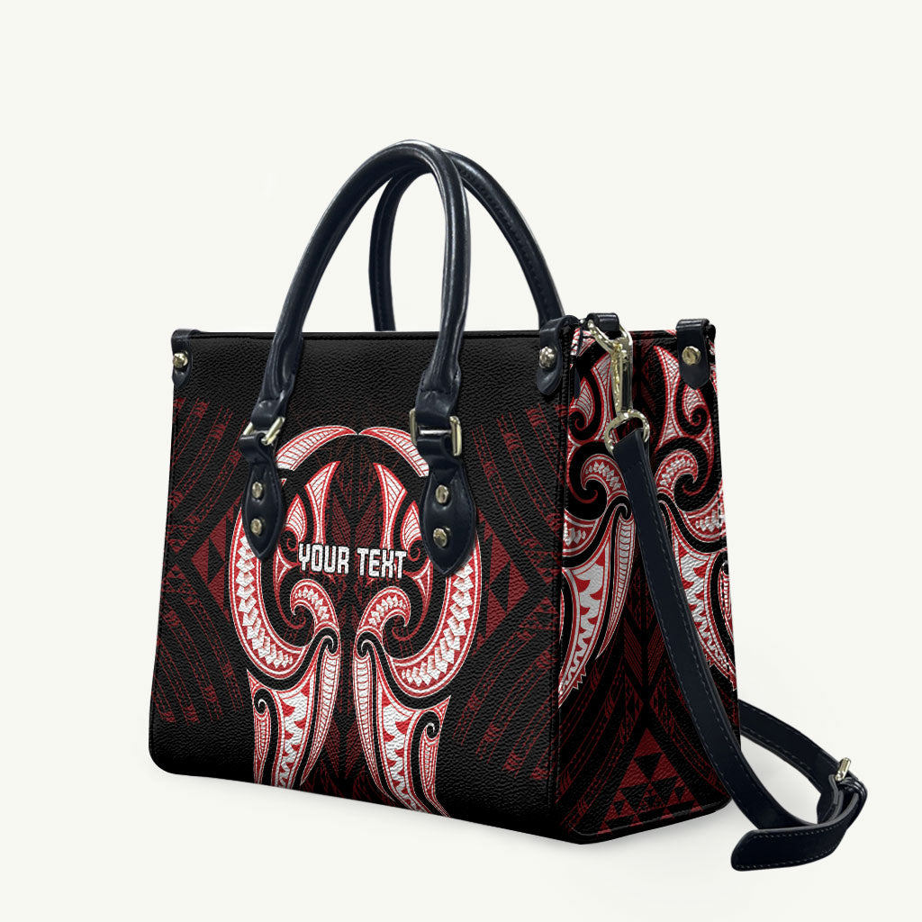Maori Rugby Custom Ngaru Mangopare Leather Bag Black Red Whetu Niho Taniwha Motif LT9 Red - Polynesian Pride