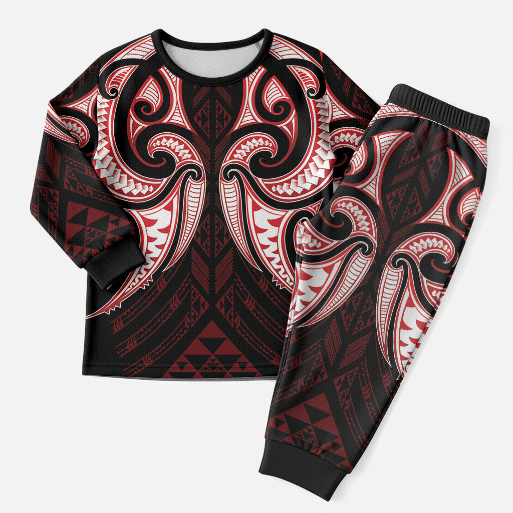 Maori Rugby Custom Ngaru Mangopare Christmas Pajama Set Black Red Whetu Niho Taniwha Motif LT9 Men Red - Polynesian Pride