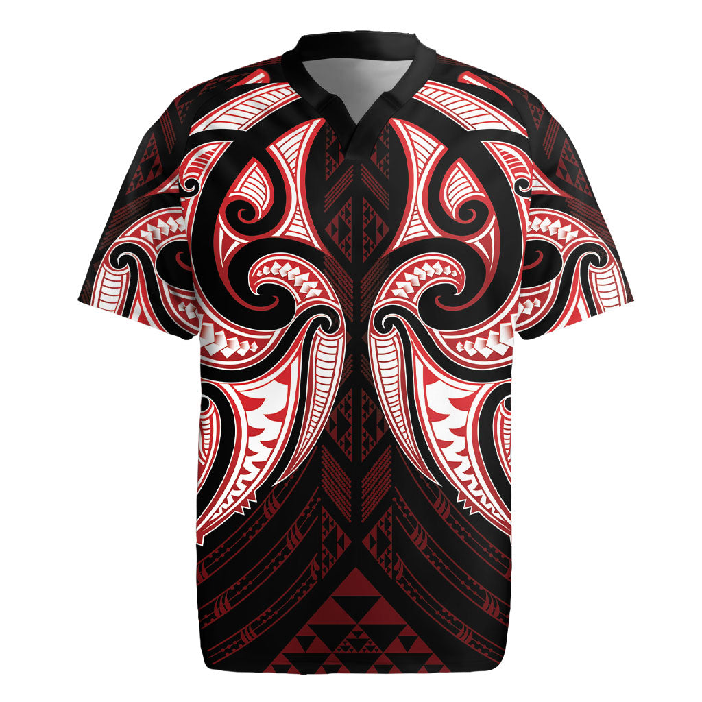 Maori Rugby Custom Ngaru Mangopare Rugby Jersey Black Red Whetu Niho Taniwha Motif LT9 Red - Polynesian Pride
