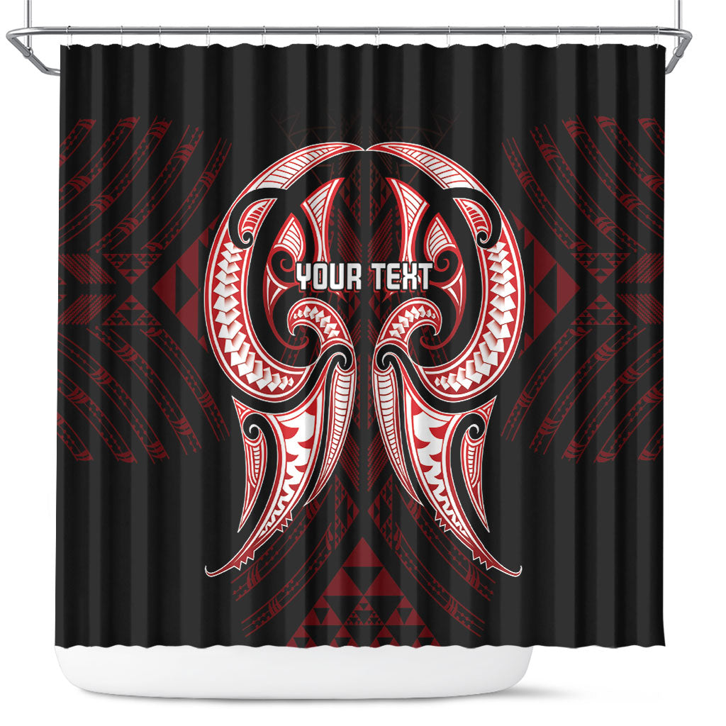 Maori Rugby Custom Ngaru Mangopare Shower Curtain Black Red Whetu Niho Taniwha Motif LT9 Red - Polynesian Pride