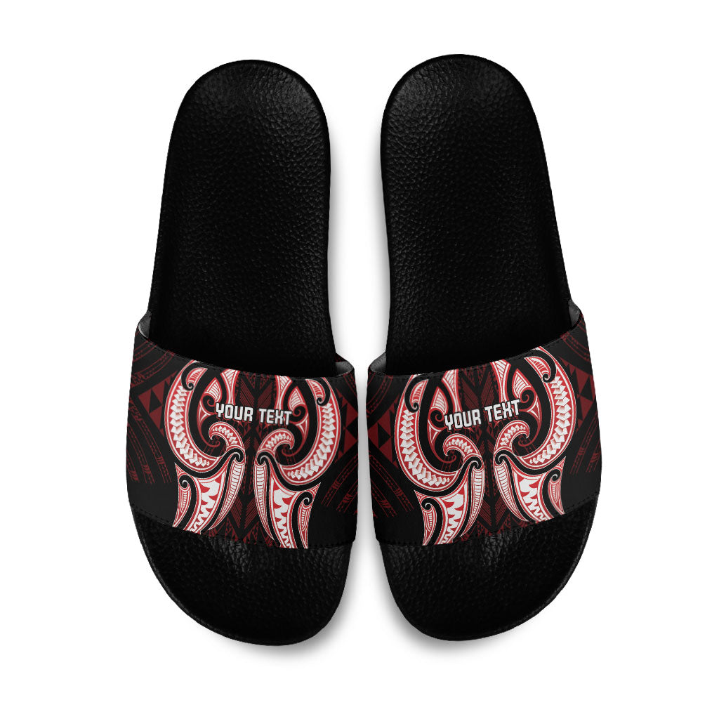 Maori Rugby Custom Ngaru Mangopare Slide Sandals Black Red Whetu Niho Taniwha Motif LT9 Red - Polynesian Pride