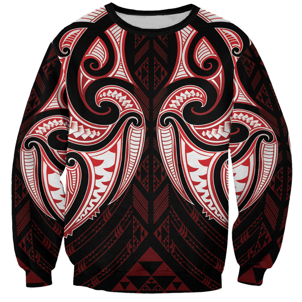 Maori Rugby Custom Ngaru Mangopare Sweatshirt Black Red Whetu Niho Taniwha Motif LT9 Unisex Red - Polynesian Pride