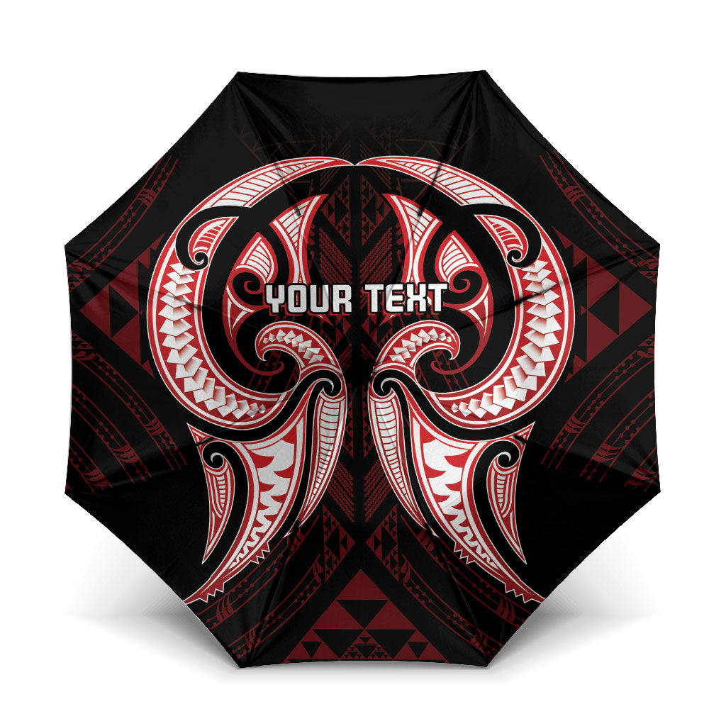 Maori Rugby Custom Ngaru Mangopare Umbrella Black Red Whetu Niho Taniwha Motif LT9 One Size Folded 11.42 inch Opened Diameter 37.4 inch Red - Polynesian Pride