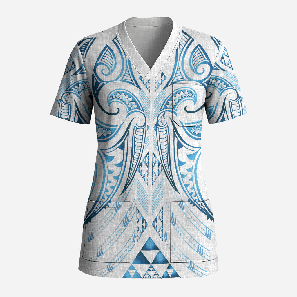 Maori Rugby Custom Ngaru Mangopare Scrub Top Kahui Whetu Niho Taniwha Motif LT9 Adult Galaxy - Polynesian Pride