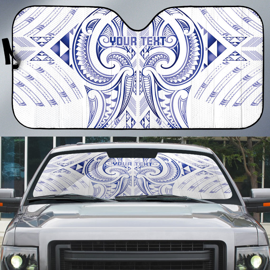 Maori Rugby Custom Ngaru Mangopare Auto Sun Shade Kikorangi Niho Taniwha Motif LT9 Blue - Polynesian Pride