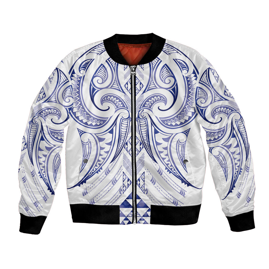 Maori Rugby Custom Ngaru Mangopare Bomber Jacket Kikorangi Niho Taniwha Motif LT9 Unisex Blue - Polynesian Pride