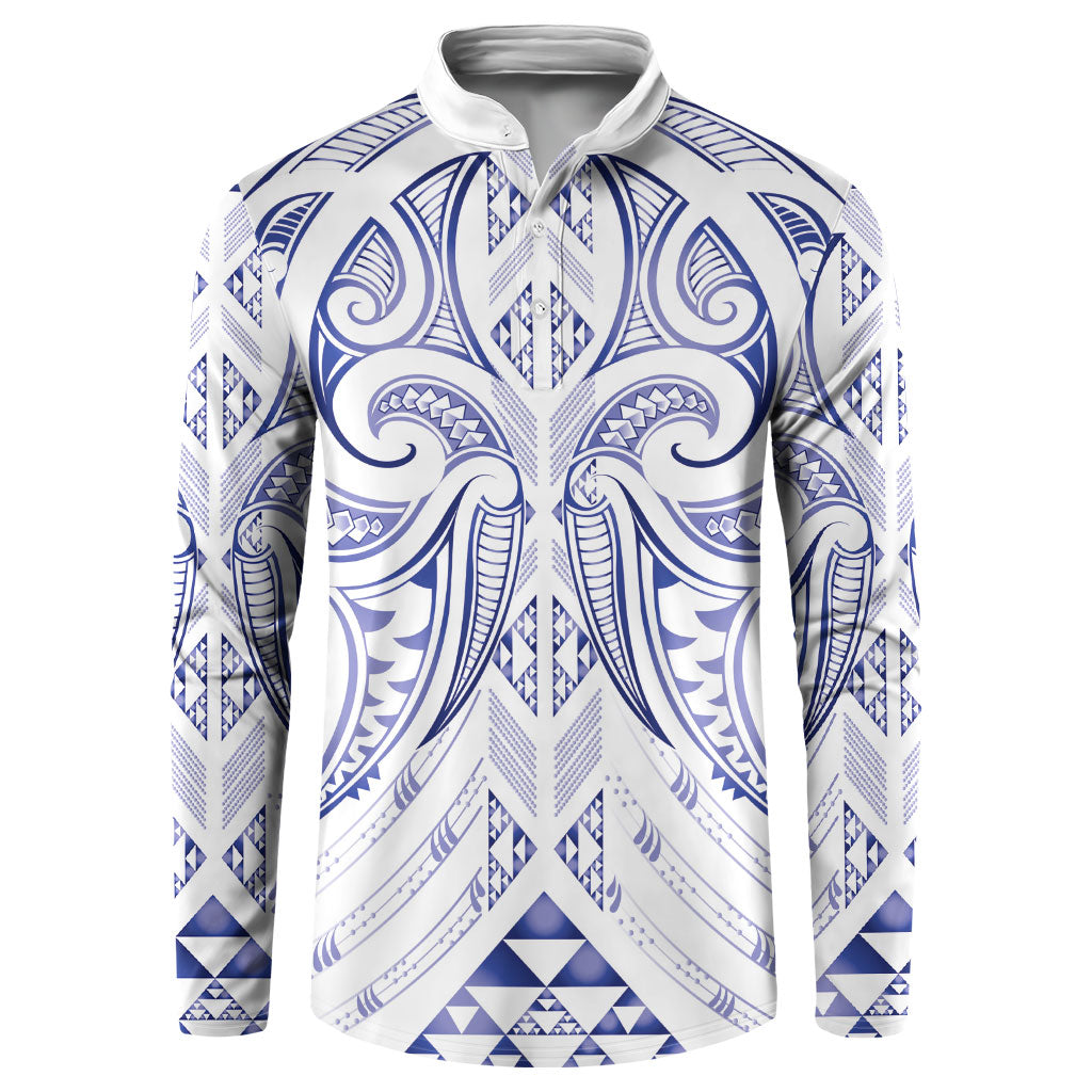 Maori Rugby Custom Ngaru Mangopare Button Sweatshirt Kikorangi Niho Taniwha Motif LT9 Blue - Polynesian Pride