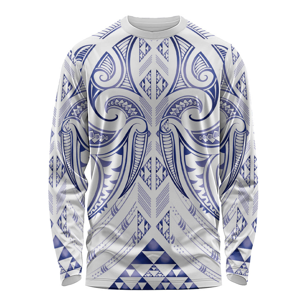 Maori Rugby Custom Ngaru Mangopare Long Sleeve Shirt Kikorangi Niho Taniwha Motif LT9 Unisex Blue - Polynesian Pride