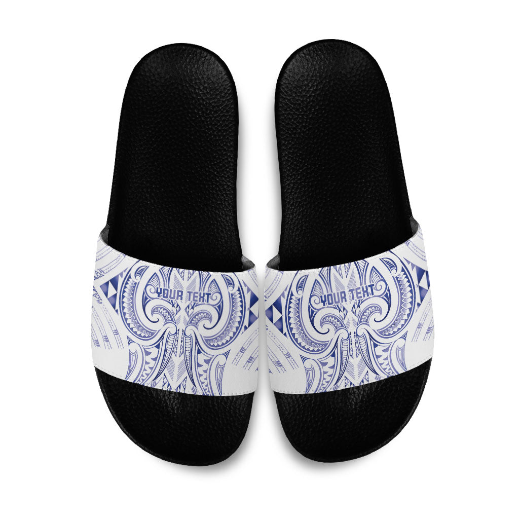 Maori Rugby Custom Ngaru Mangopare Slide Sandals Kikorangi Niho Taniwha Motif LT9 Blue - Polynesian Pride