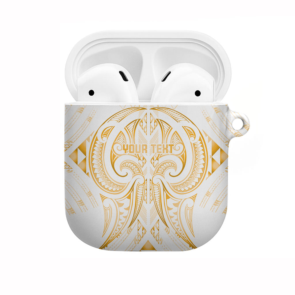 Maori Rugby Custom Ngaru Mangopare AirPods Case Koura Niho Taniwha Motif LT9 Gold - Polynesian Pride