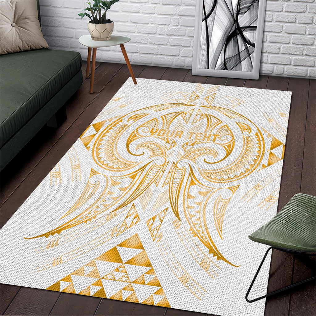 Maori Rugby Custom Ngaru Mangopare Area Rug Koura Niho Taniwha Motif LT9 Gold - Polynesian Pride