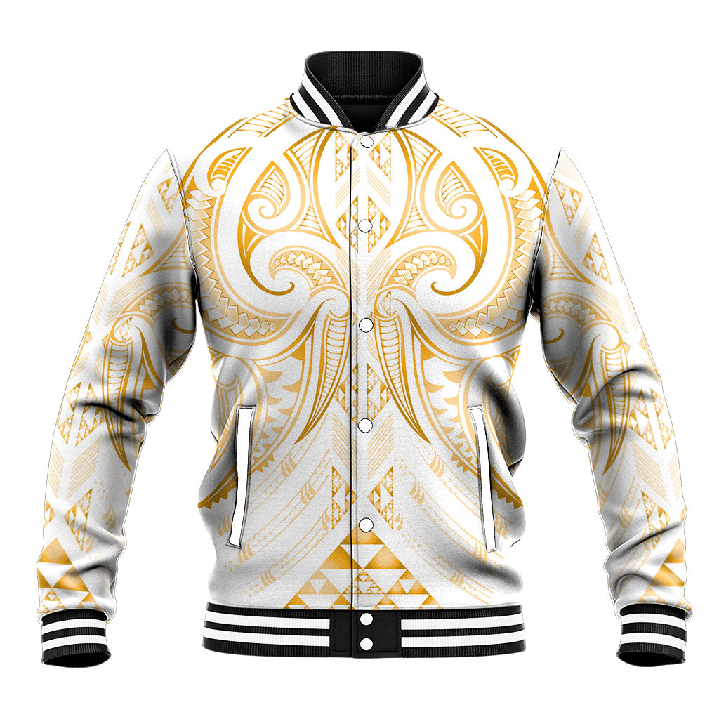 Maori Rugby Custom Ngaru Mangopare Baseball Jacket Koura Niho Taniwha Motif LT9 Unisex Gold - Polynesian Pride