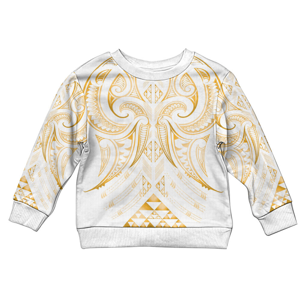 Maori Rugby Custom Ngaru Mangopare Kid Ugly Christmas Sweater Koura Niho Taniwha Motif LT9 Kid Gold - Polynesian Pride