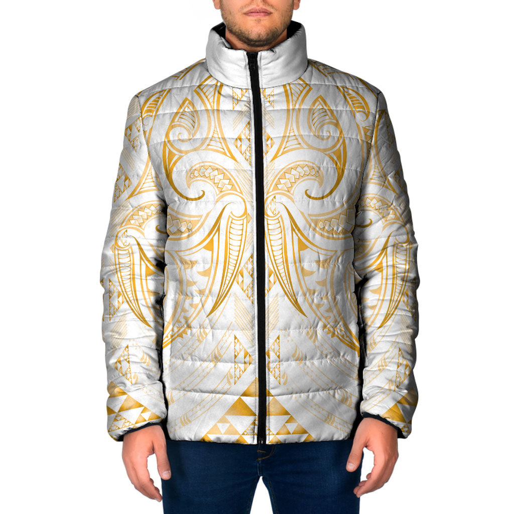 Maori Rugby Custom Ngaru Mangopare Padded Jacket Koura Niho Taniwha Motif LT9 Men Gold - Polynesian Pride