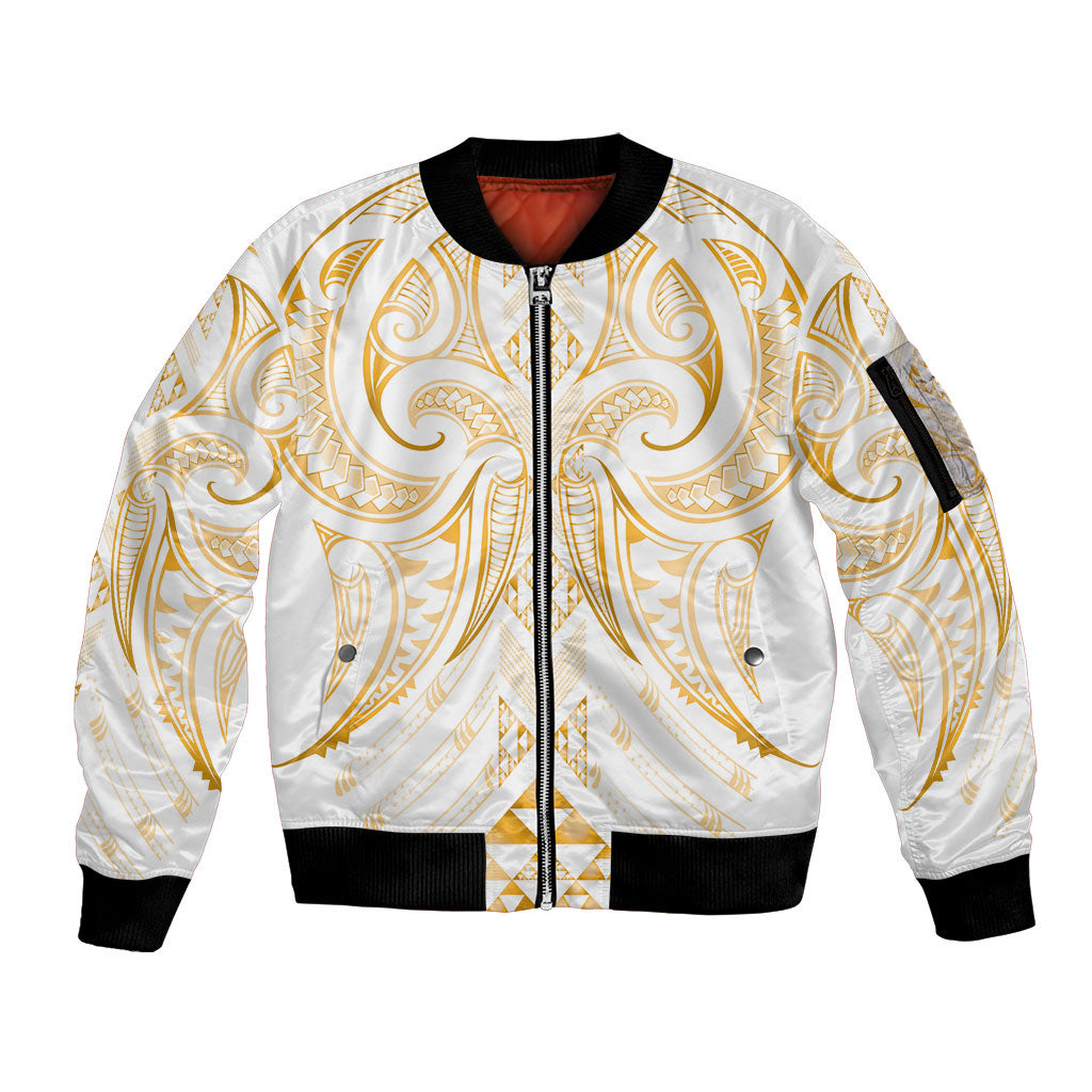 Maori Rugby Custom Ngaru Mangopare Sleeve Zip Bomber Jacket Koura Niho Taniwha Motif LT9 Unisex Gold - Polynesian Pride