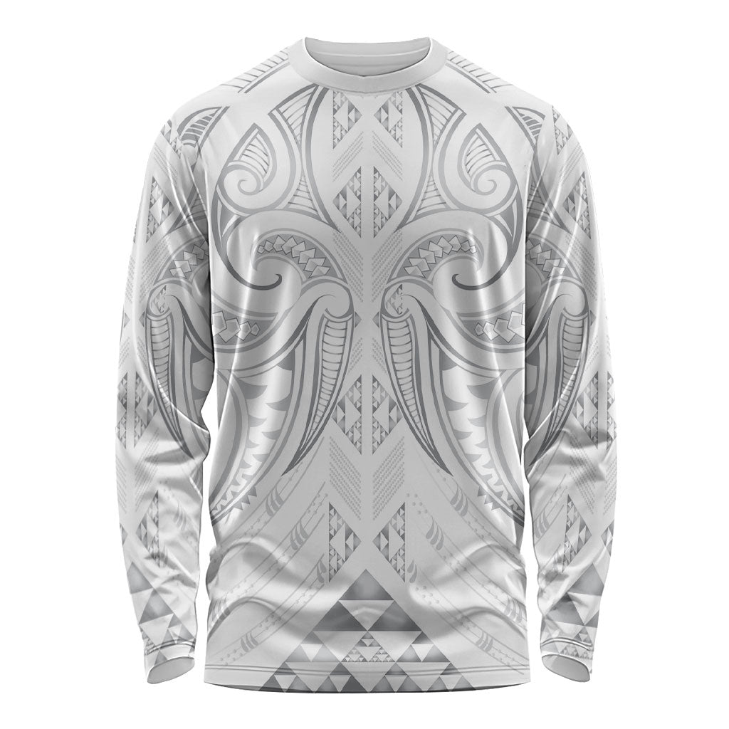 Maori Rugby Custom Ngaru Mangopare Long Sleeve Shirt Kiwikiwi Niho Taniwha Motif LT9 Unisex Grey - Polynesian Pride