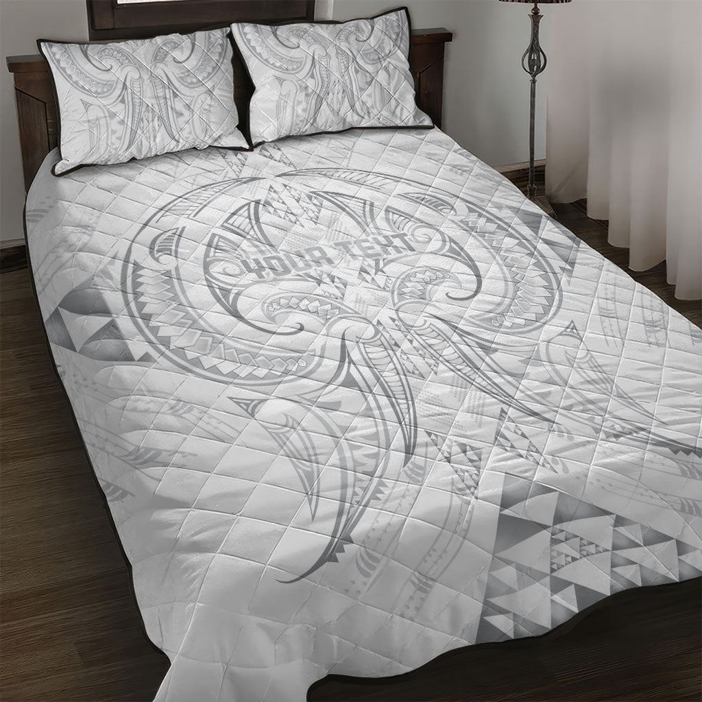 Maori Rugby Custom Ngaru Mangopare Quilt Bed Set Kiwikiwi Niho Taniwha Motif LT9 Grey - Polynesian Pride