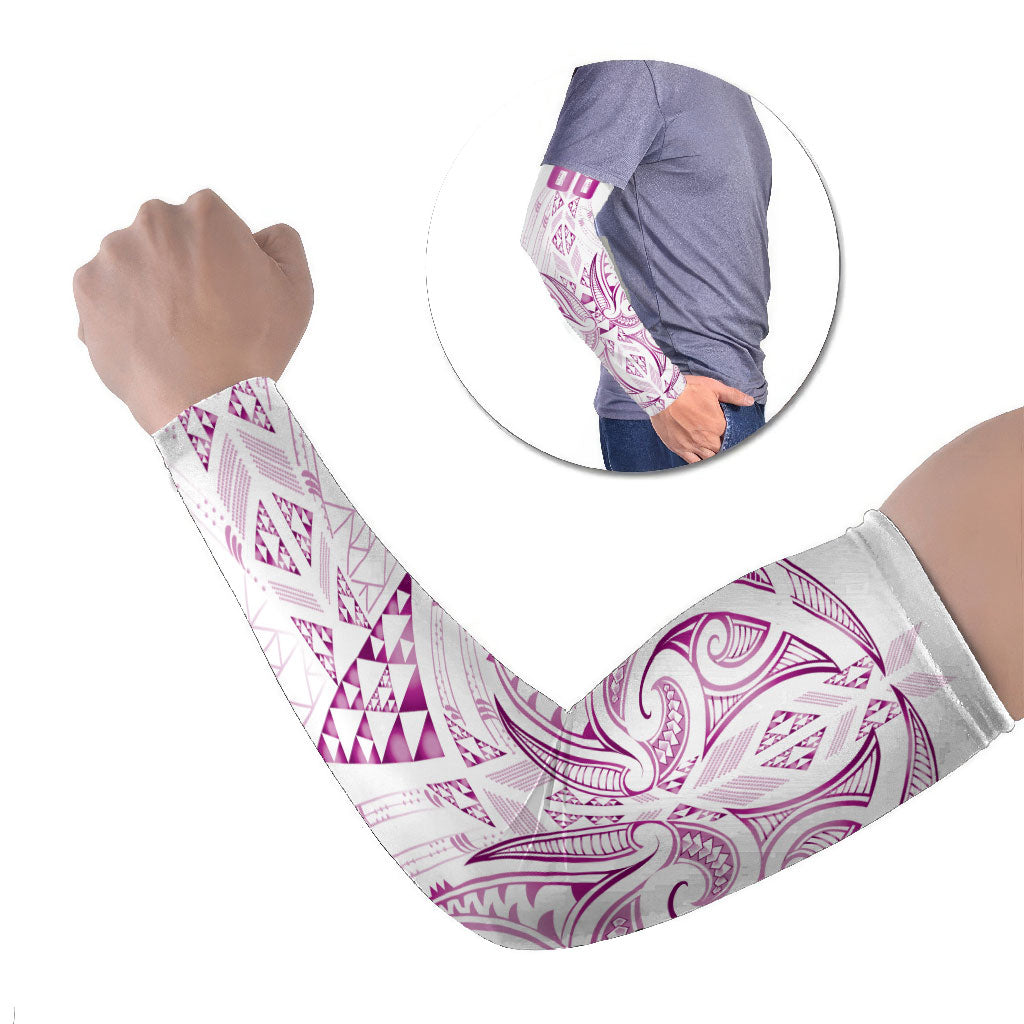 Maori Rugby Custom Ngaru Mangopare Arm Sleeves Mawhero Niho Taniwha Motif LT9 Set of 2 Pink - Polynesian Pride