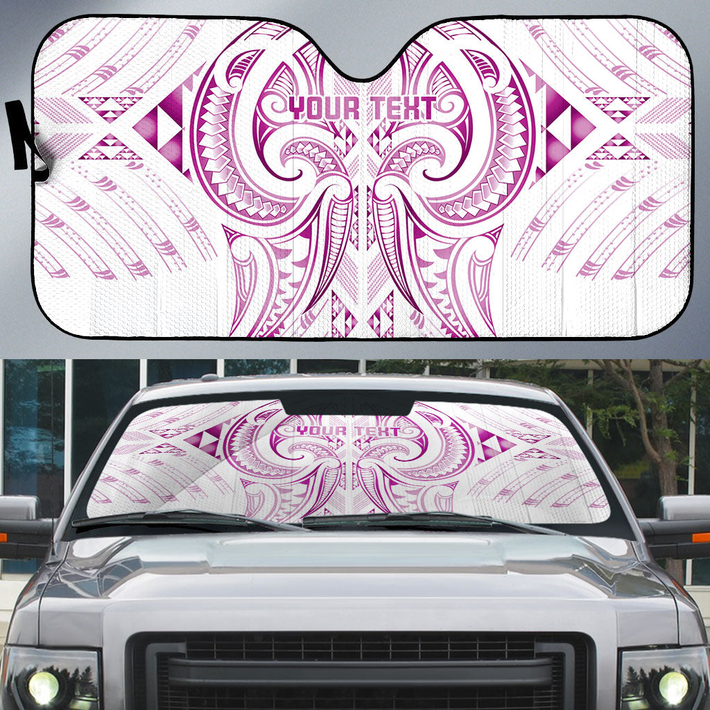 Maori Rugby Custom Ngaru Mangopare Auto Sun Shade Mawhero Niho Taniwha Motif LT9 Pink - Polynesian Pride