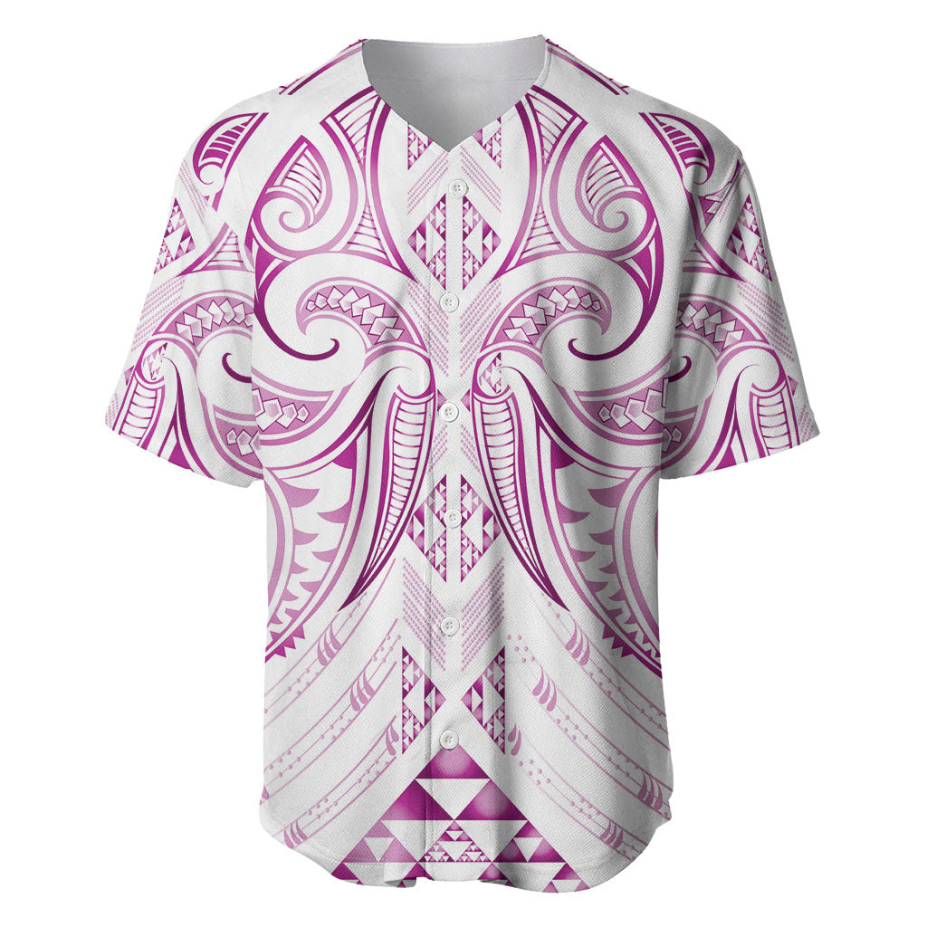 Maori Rugby Custom Ngaru Mangopare Baseball Jersey Mawhero Niho Taniwha Motif LT9 Pink - Polynesian Pride