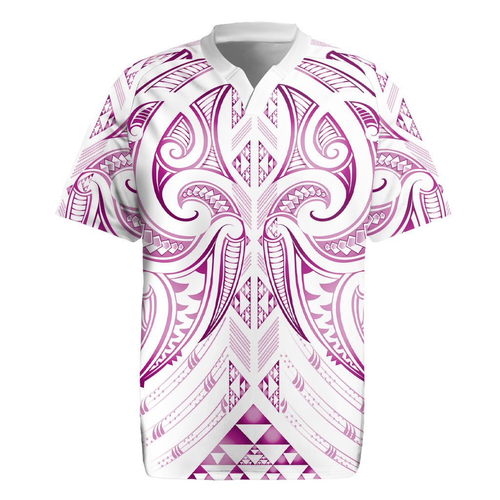 Maori Rugby Custom Ngaru Mangopare Rugby Jersey Mawhero Niho Taniwha Motif LT9 Pink - Polynesian Pride