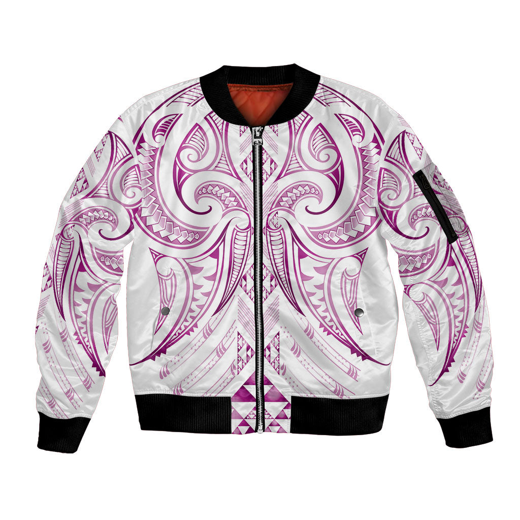 Maori Rugby Custom Ngaru Mangopare Sleeve Zip Bomber Jacket Mawhero Niho Taniwha Motif LT9 Unisex Pink - Polynesian Pride