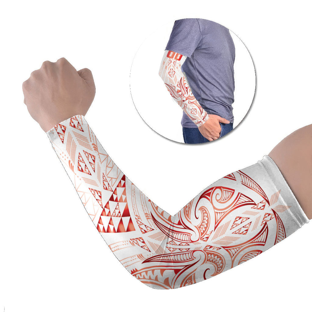 Maori Rugby Custom Ngaru Mangopare Arm Sleeves Whero Niho Taniwha Motif LT9 Set of 2 Red - Polynesian Pride