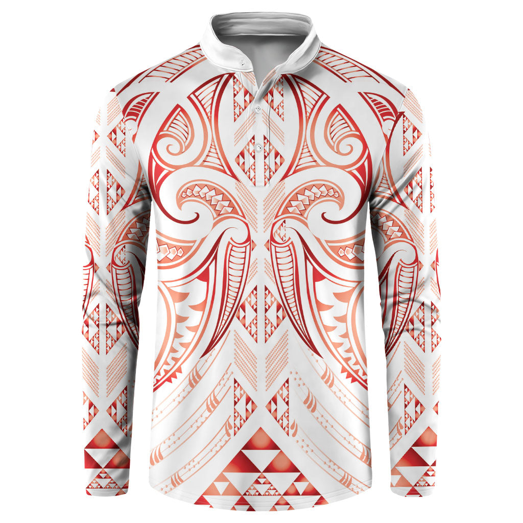 Maori Rugby Custom Ngaru Mangopare Button Sweatshirt Whero Niho Taniwha Motif LT9 Red - Polynesian Pride