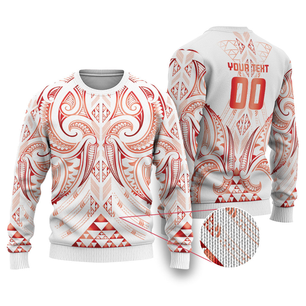 Maori Rugby Custom Ngaru Mangopare Ugly Christmas Sweater Whero Niho Taniwha Motif LT9 Red - Polynesian Pride