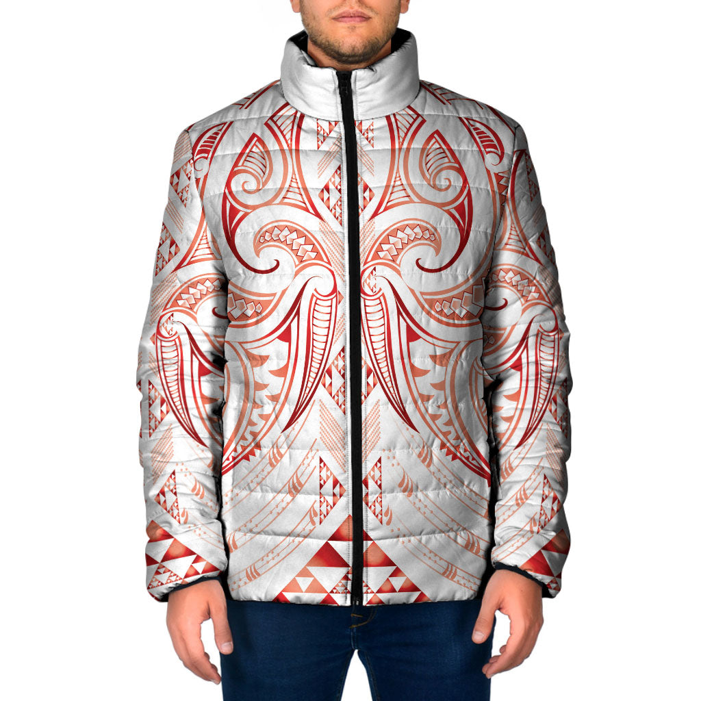 Maori Rugby Custom Ngaru Mangopare Padded Jacket Whero Niho Taniwha Motif LT9 Men Red - Polynesian Pride