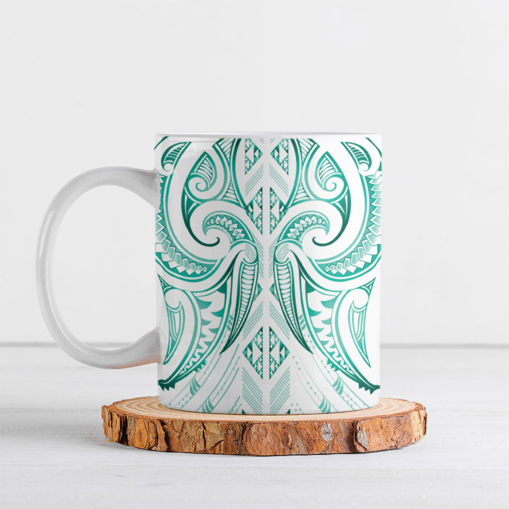 Maori Rugby Custom Ngaru Mangopare Ceramic Mug Karikiorangi Taniwha Motif LT9 Turquoise - Polynesian Pride