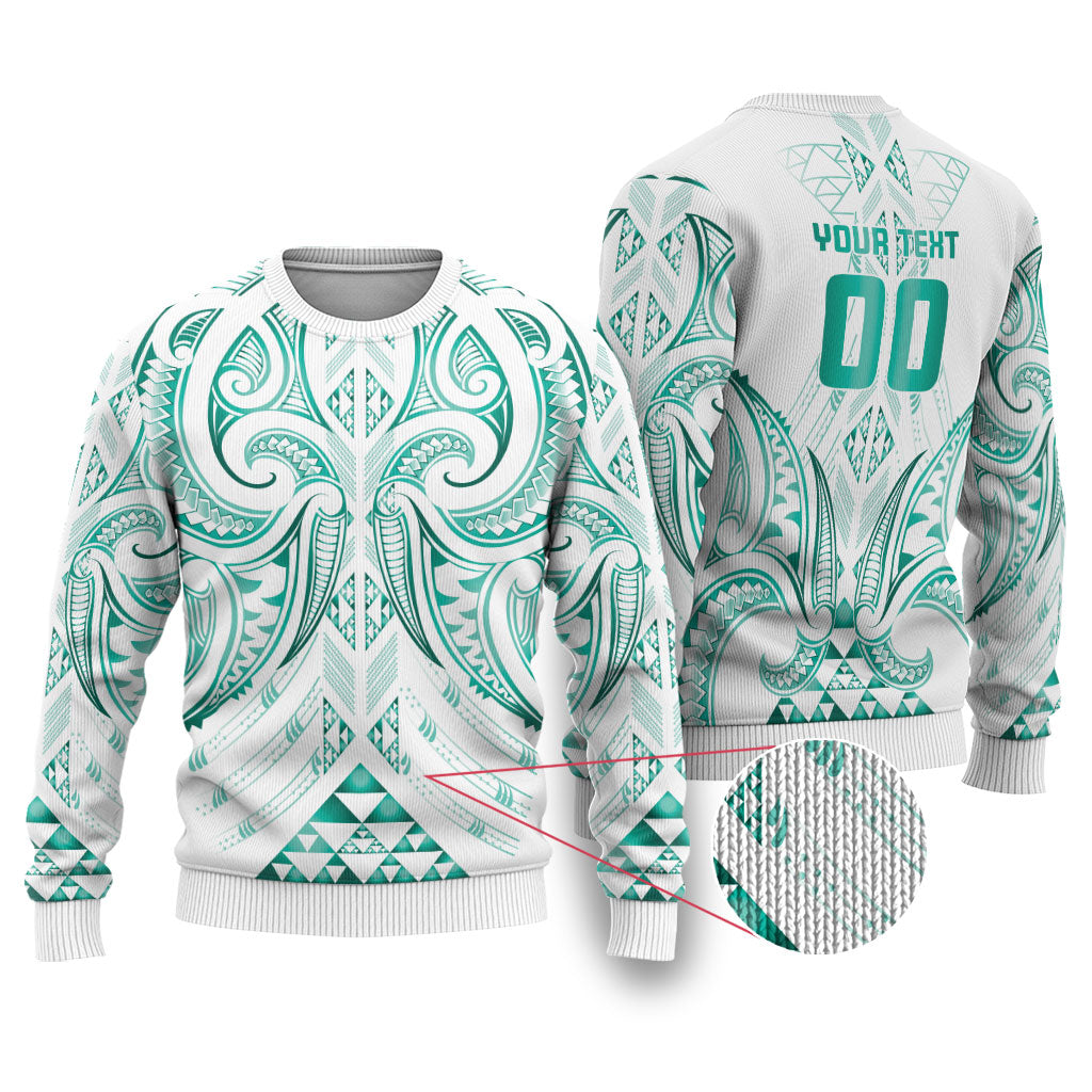 Maori Rugby Custom Ngaru Mangopare Ugly Christmas Sweater Karikiorangi Taniwha Motif LT9 Turquoise - Polynesian Pride