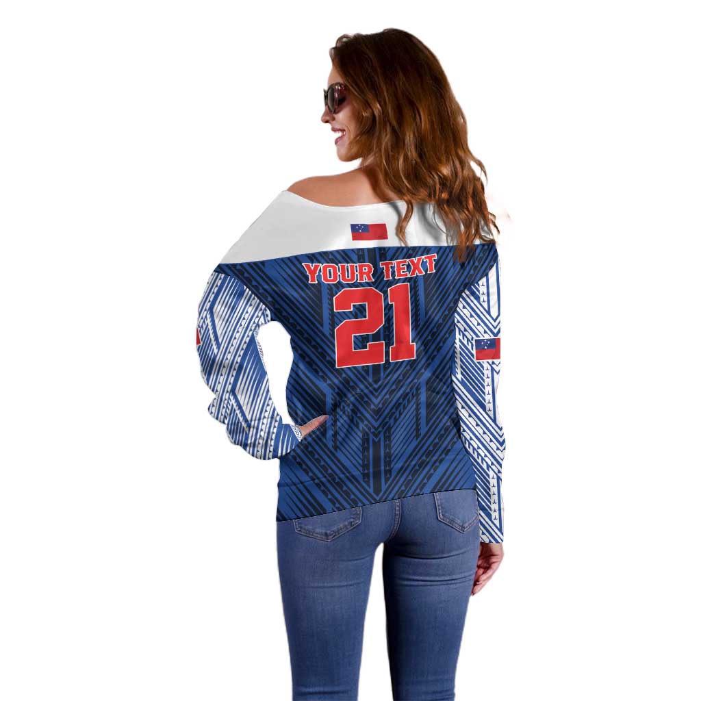 Custom Rugby Toa Samoa Off Shoulder Sweater Samoa mo Samoa Island Warrior Pride - Polynesian Pride