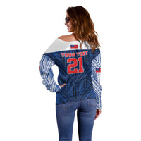 Custom Rugby Toa Samoa Off Shoulder Sweater Samoa mo Samoa Island Warrior Pride - Polynesian Pride