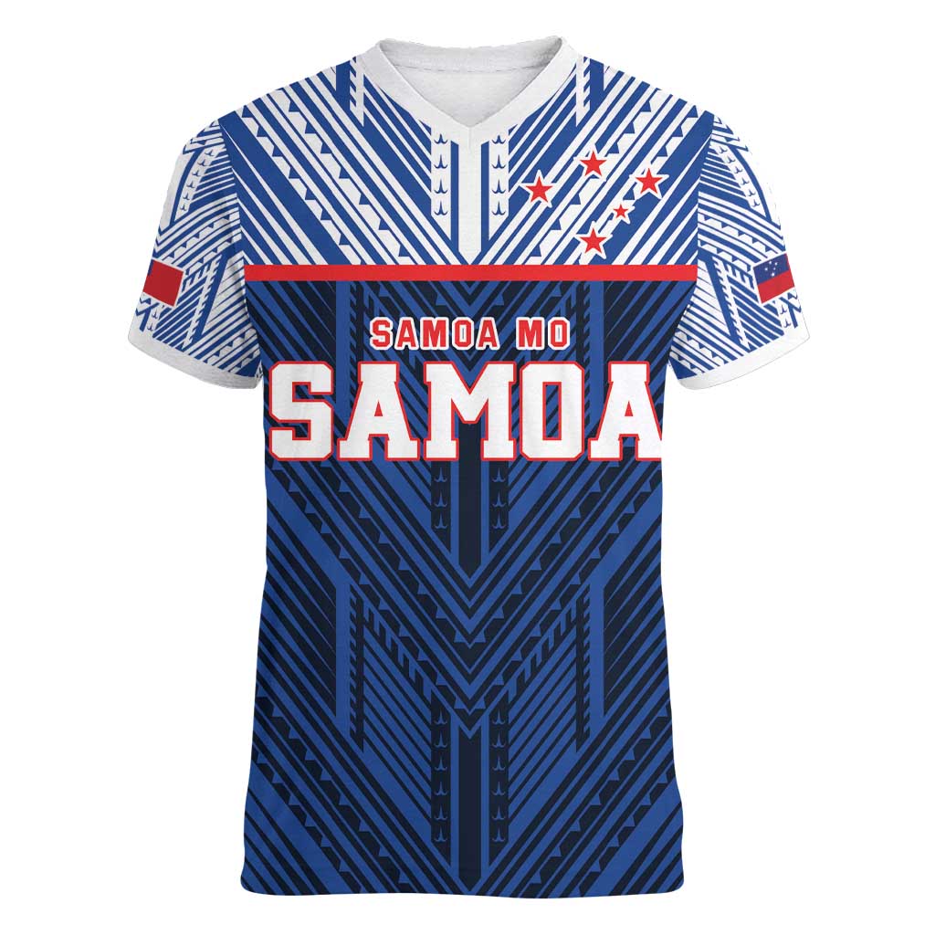 Custom Rugby Toa Samoa Women V-Neck T-Shirt Samoa mo Samoa Island Warrior Pride - Polynesian Pride