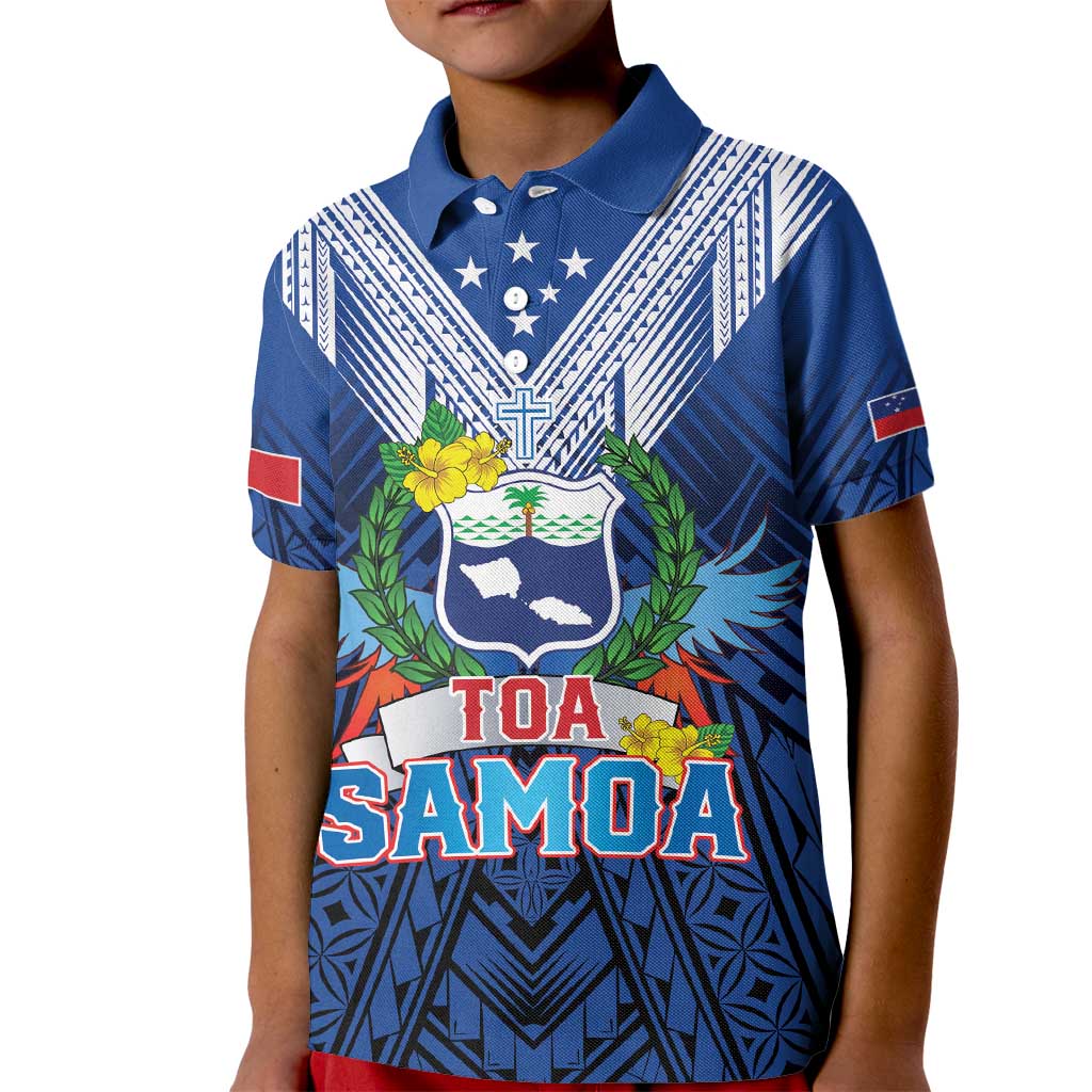 Custom Rugby Toa Samoa Kid Polo Shirt Samoa mo Samoa Strength in Tatau LT9 Kid Blue - Polynesian Pride