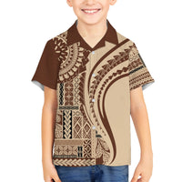 Samoa Siapo Arty Family Matching Puletasi Dress and Hawaiian Shirt Brown Style LT9 Son's Shirt Brown - Polynesian Pride