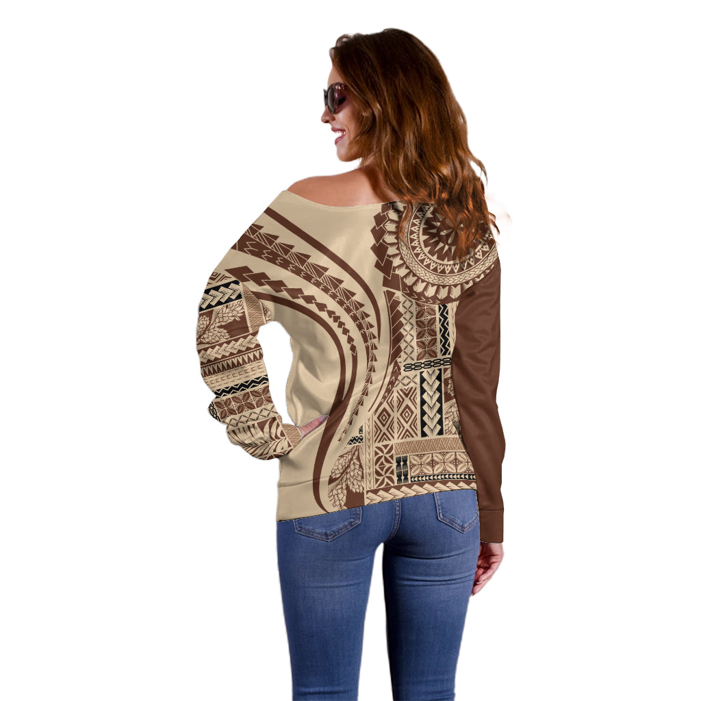 Samoa Siapo Arty Off Shoulder Sweater Brown Style LT9 - Polynesian Pride