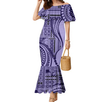 Samoa Siapo Arty Family Matching Mermaid Dress and Hawaiian Shirt Purple Style LT9 Mom's Dress Purple - Polynesian Pride