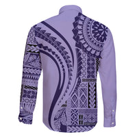 Samoa Siapo Arty Family Matching Off Shoulder Long Sleeve Dress and Hawaiian Shirt Purple Style LT9 - Polynesian Pride